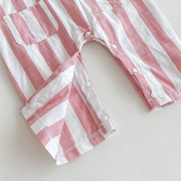 Pink + White Striped Toddler Linen Button Up Jumpsuit - Picture 1 of 6